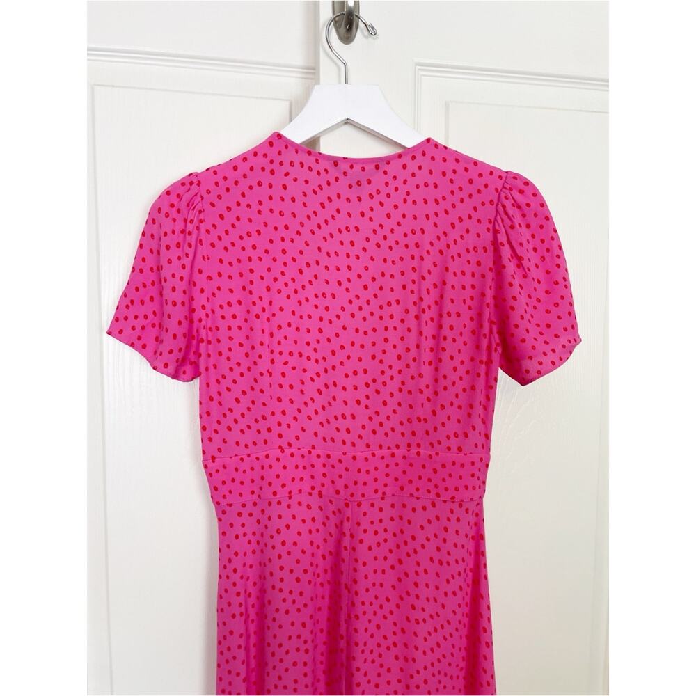 Whistles Heidi Polka Dot Midi Dress Pink Red Spot Print Viscose NWT Sz 4 - Picture 8 of 12